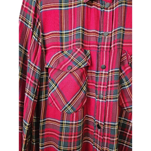 2/$35-Sanctuary Plaid Long Sleeve Snap Button Boyfriend Shirt Pockets - Women M - Picture 8 of 11
